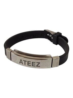ATEEZ Fan Bracelet Adjustable Size Buckle Close Good Cond Black Silver Metal